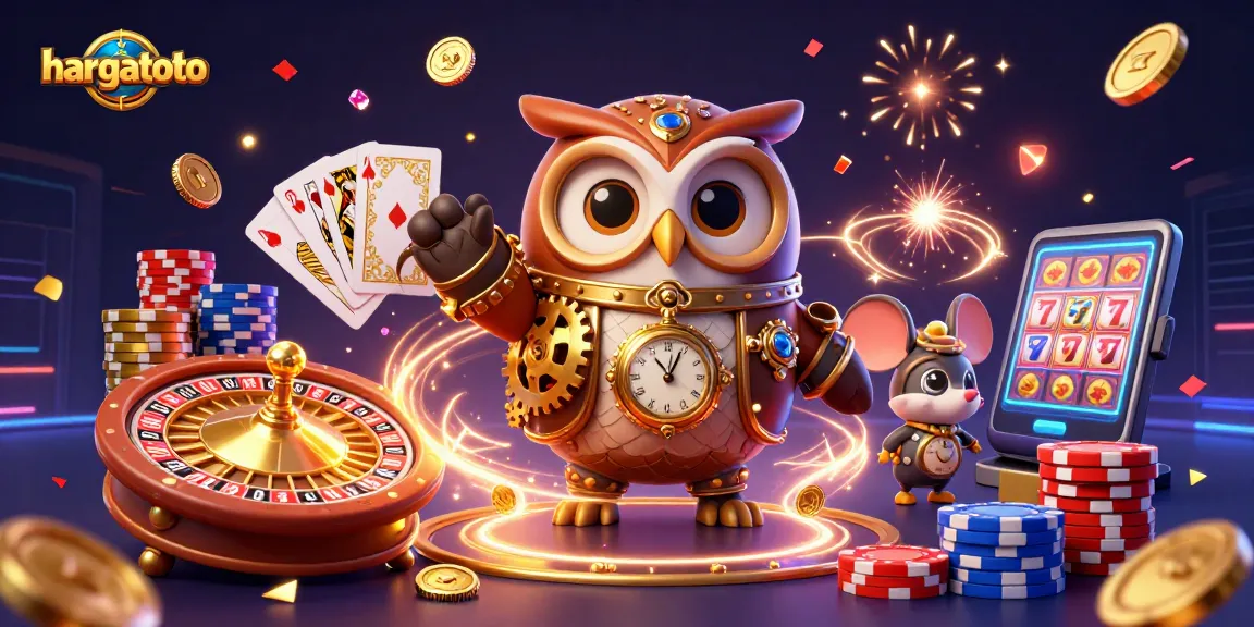 Join HARGATOTO for thrilling gaming action with spinning reels, winning slots, and dynamic casino elements.