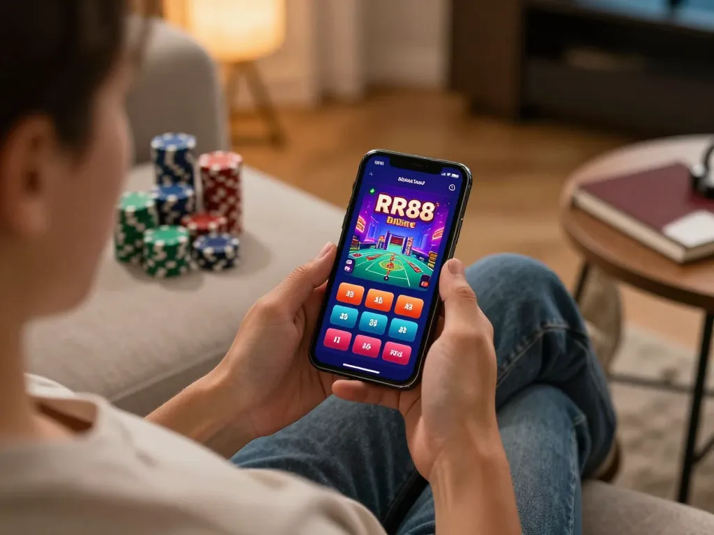 Engaging with the RR88 App for a thrilling gaming experience from home.