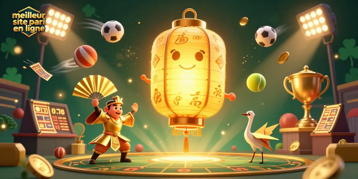 Plongez dans le meilleur site de paris en ligne avec un esprit lantern en or, guerriers en éventail et éléments sportifs dans une scène dynamique.