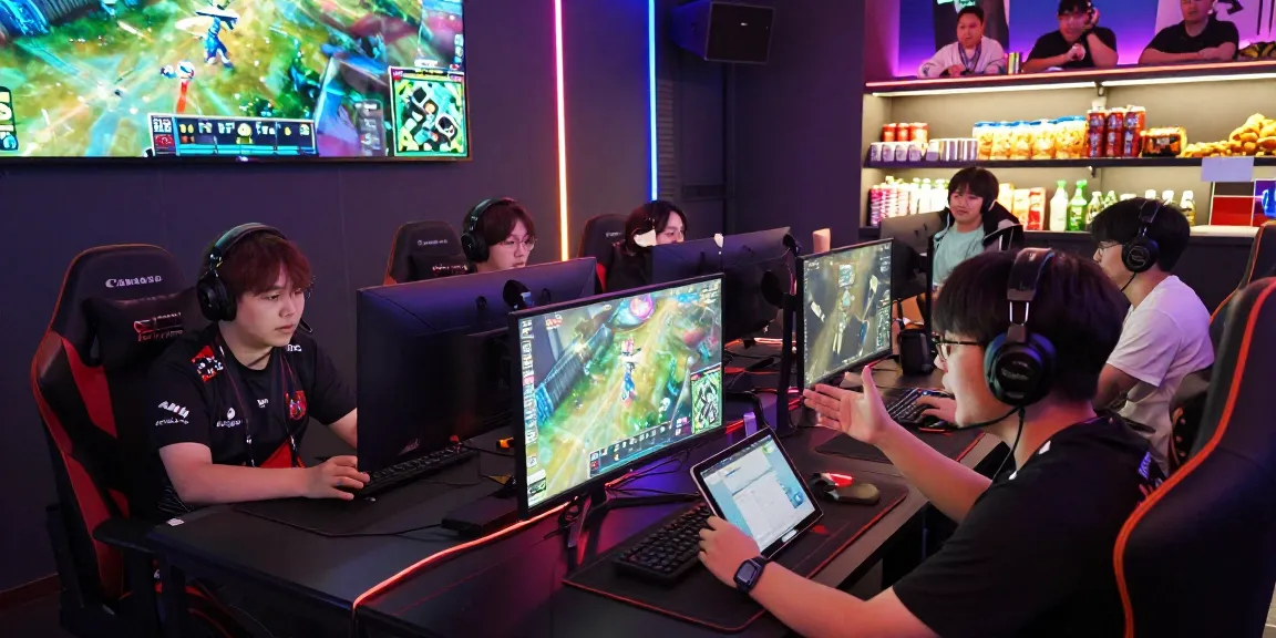 Koloksgp login dalam suasana arena esports yang dinamis dengan pemain terlibat dan sorotan layar