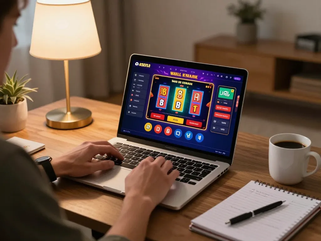 Engaged player using laptop for casino online stranieri gaming with vibrant graphics and comfort