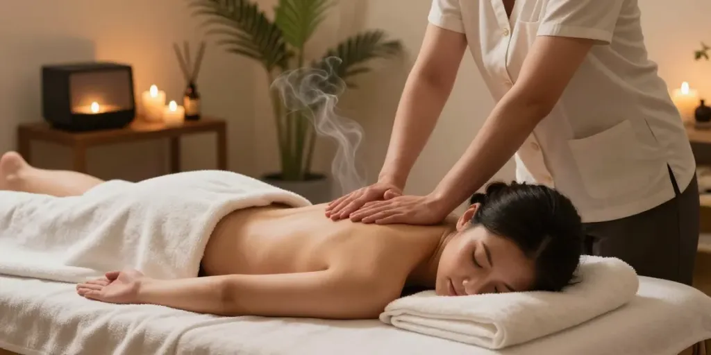 Experience a relaxing gu의동출장마사지 in a tranquil home spa setting with soothing ambiance and calming elements.