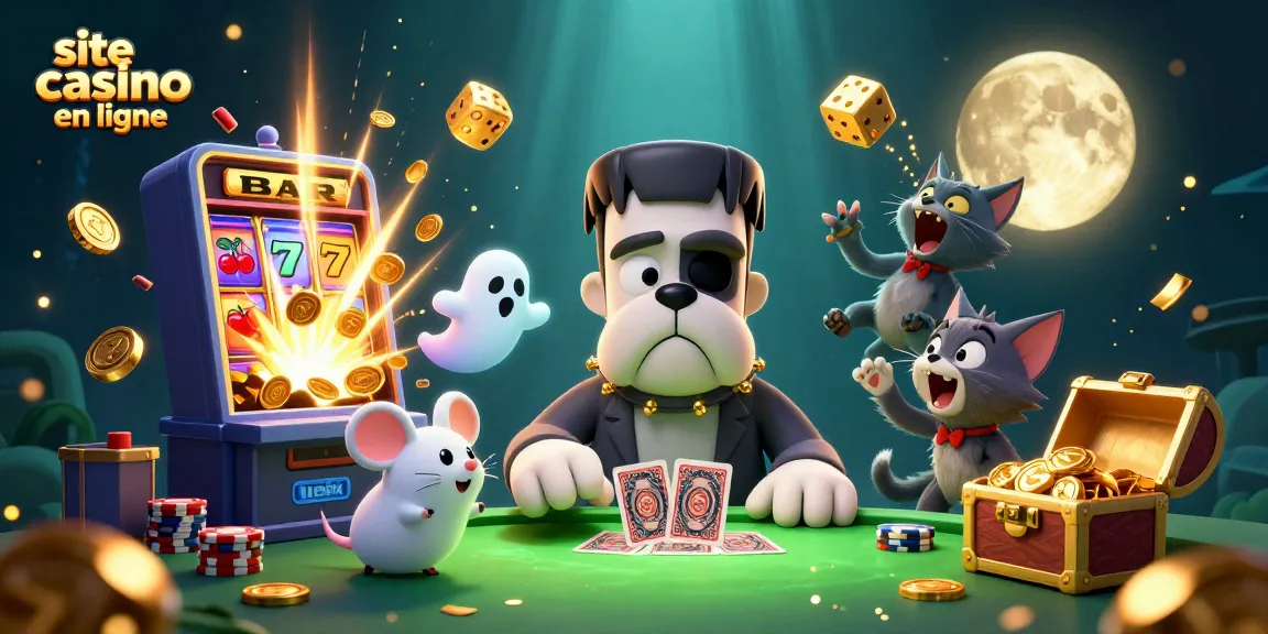 Animations captivantes sur le site casino en ligne avec des personnages ludiques et des jeux variés.
