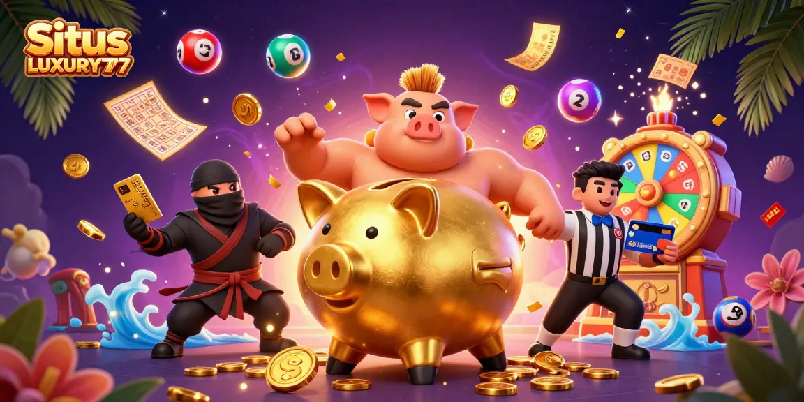 Situs LUXURY777 menghadirkan bank piggy sumo dan banyak elemen permainan kasino yang meriah.