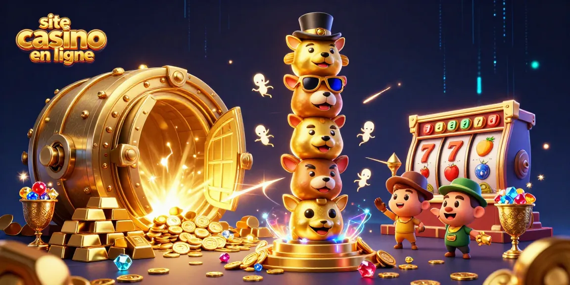 Essayez le site casino en ligne avec ce totem coloré entouré de jeux d'argent scintillants.
