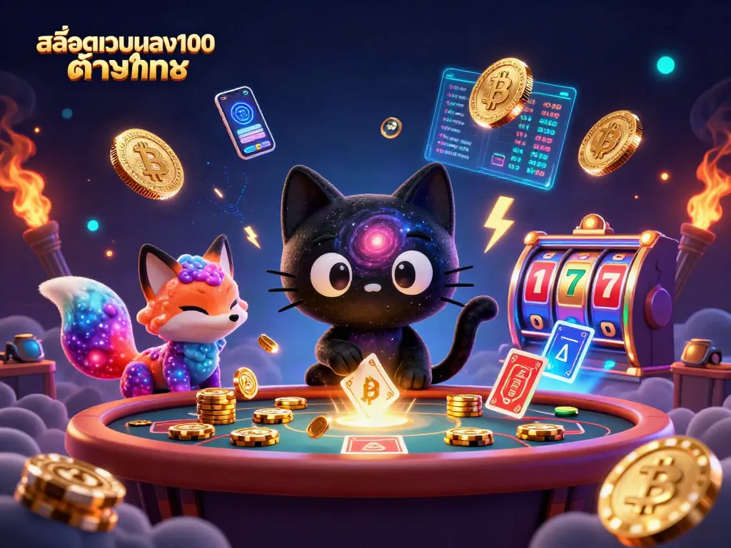 เกมสล็อตออนไลน์ สล็อตเว็บตรง100 ต่างประเทศ พร้อมสัตว์ตัวการ์ตูนในคาสิโนที่มีกองชิปและไพ่