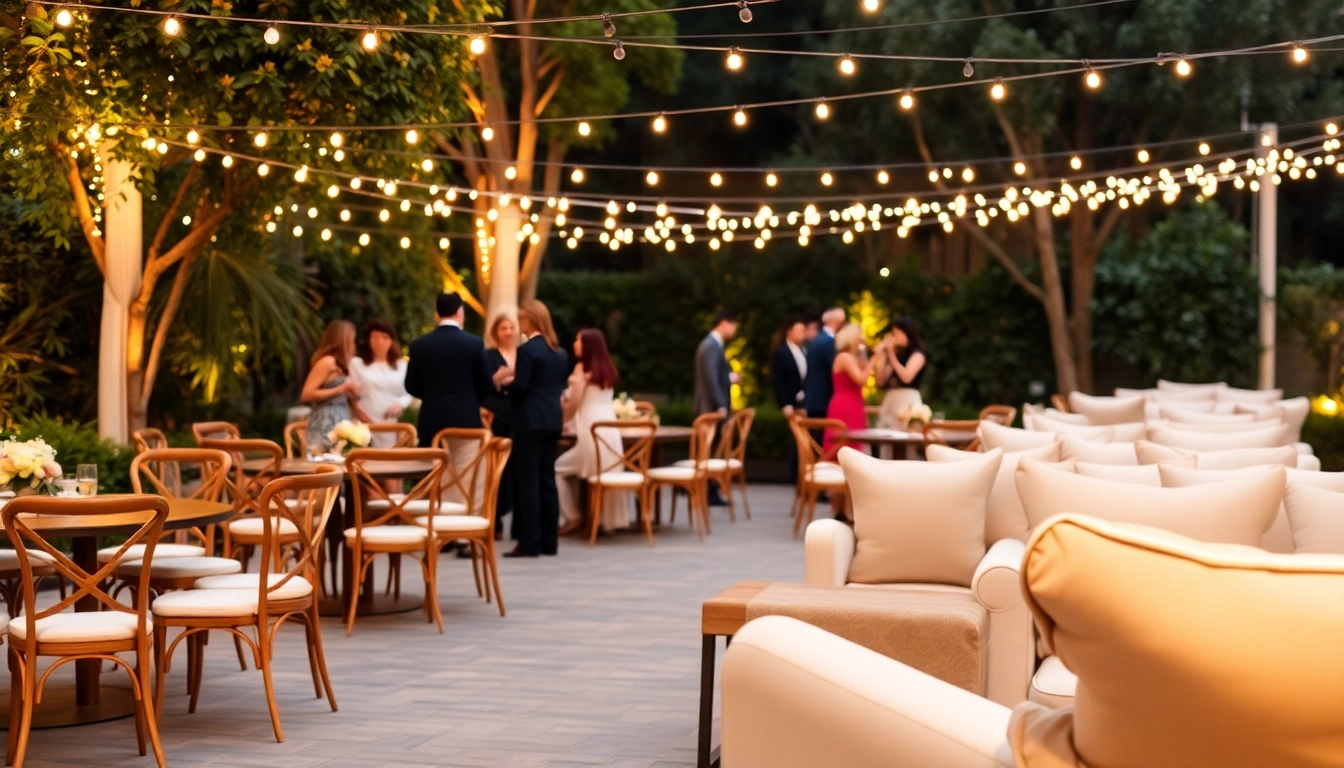Stylish event furniture rentals showcased in an elegant outdoor setup.