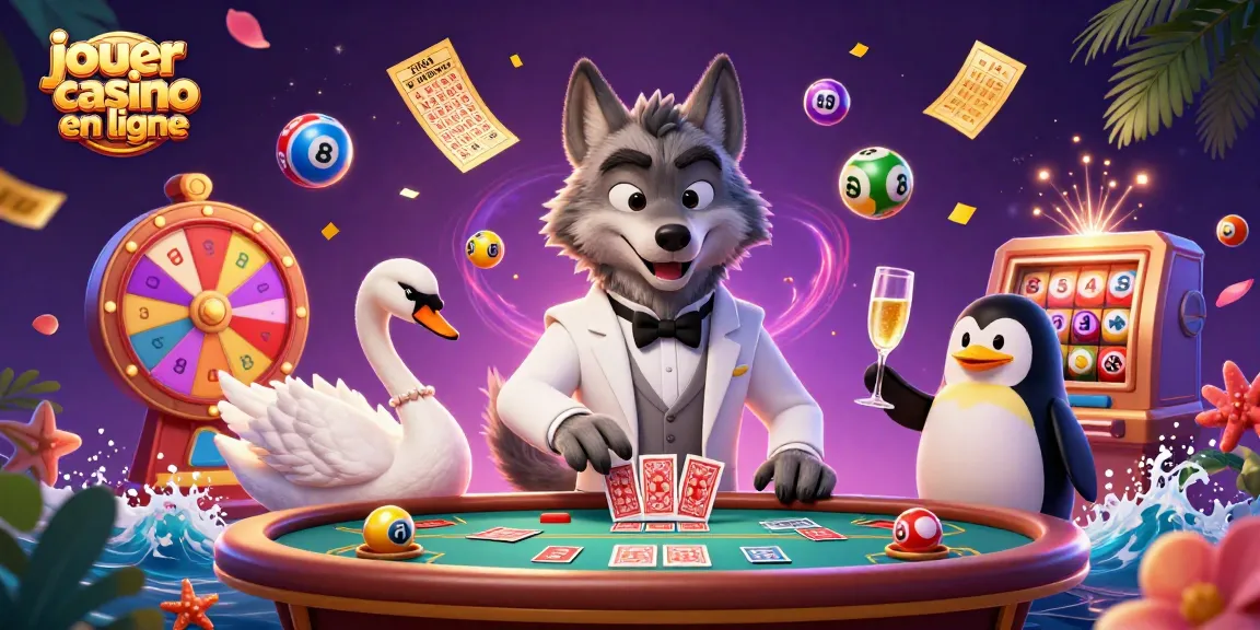 jouer au casino en ligne avec un loup élégant, un cygne et un pingouin autour de jeux animés