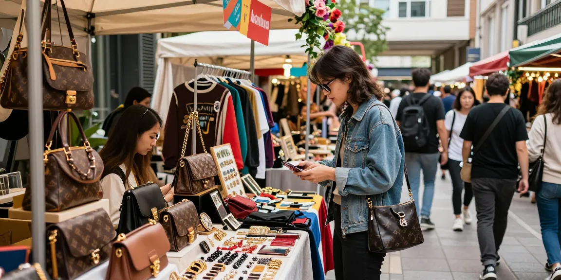 Shopping for stylish 레플리카 products in a vibrant urban market