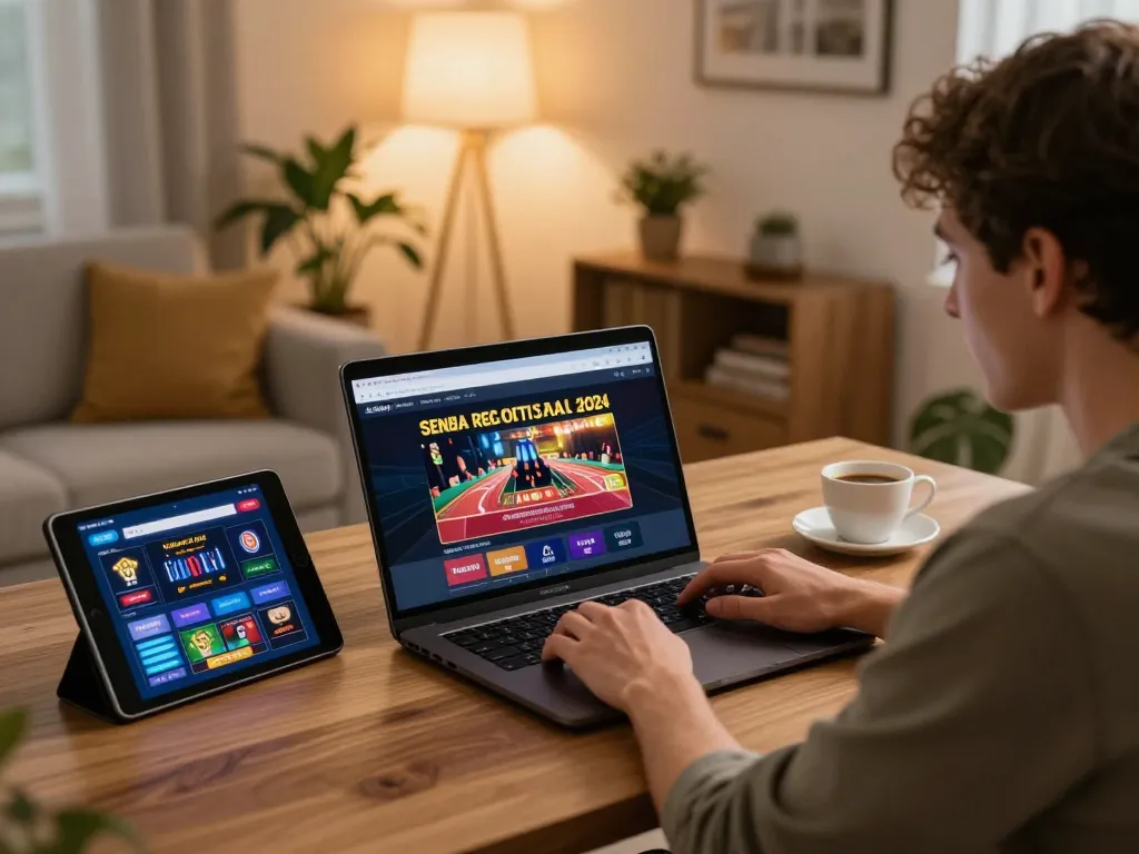 Engaged user playing casino online senza registrazione on a laptop, showcasing vibrant gaming interface.