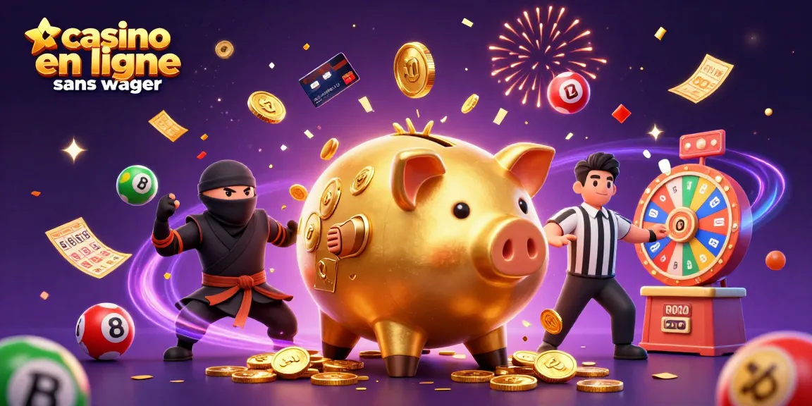 Action sur un casino en ligne sans wager, avec des personnages animés et des éléments de jeu colorés.