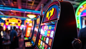 Pemain merasakan kesenangan batman138 slot dengan mesin slot berkilauan di kasino.