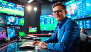 스포츠중계 분석가가 생중계에서 스포츠 이벤트를 전달하고 있는 장면