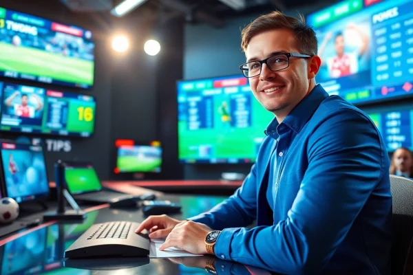 스포츠중계 분석가가 생중계에서 스포츠 이벤트를 전달하고 있는 장면