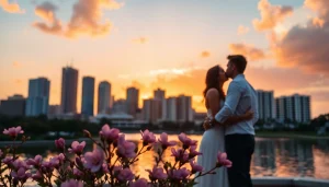 Captivating sunset shot by a photographer Tampa, featuring a couple in embrace.