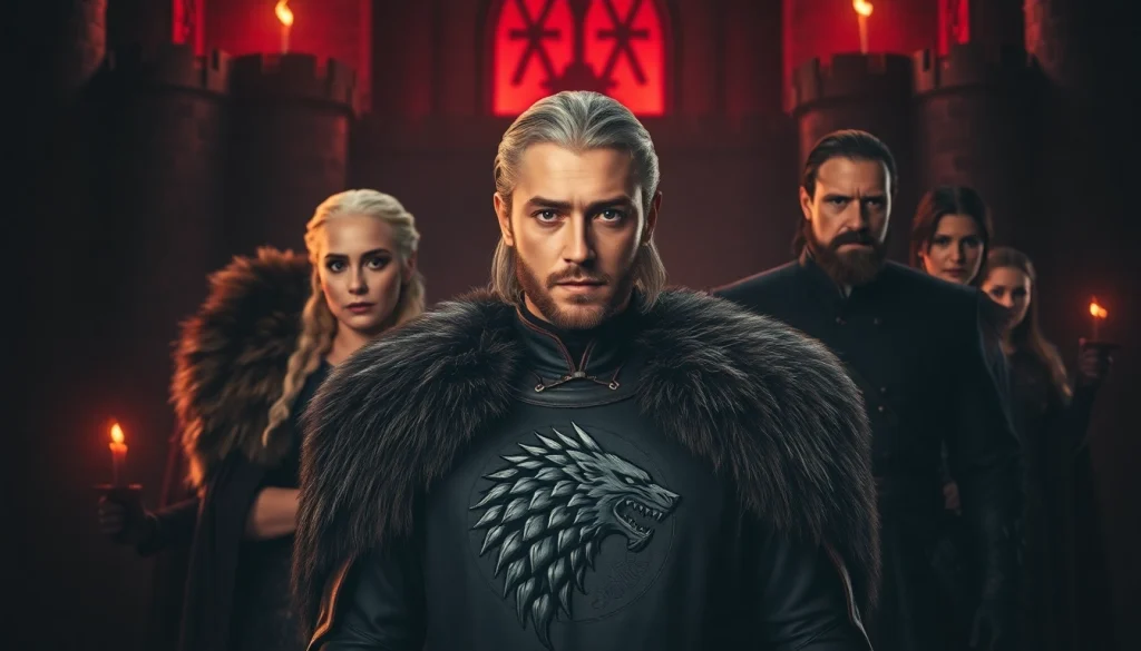 Engaging view of the game of thrones cast showcasing key characters in a dramatic fantasy setting.