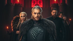Engaging view of the game of thrones cast showcasing key characters in a dramatic fantasy setting.