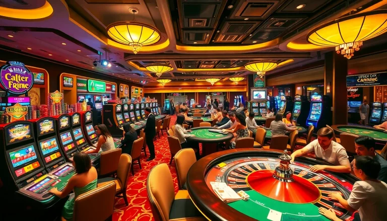 Casino gaming scene featuring KJC brand elements, showcasing vibrant tables and exciting players.