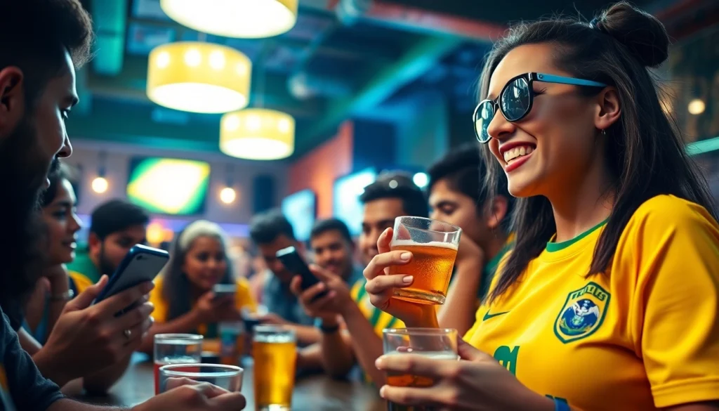 Engaged fans participating in sports betting Brazil in a lively sports bar atmosphere.