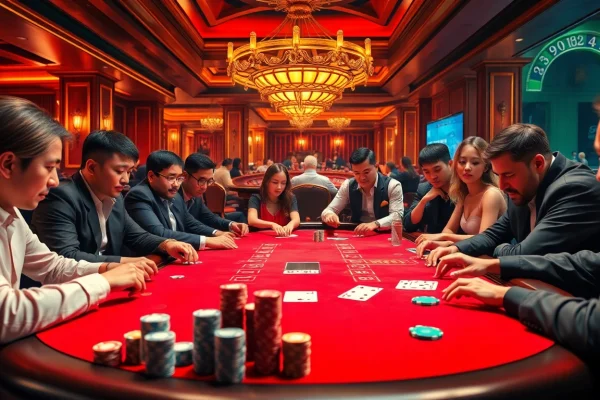 Experience thrilling gameplay at https://jun88.buzz/ with poker tables, excited players, and immersive casino ambiance.