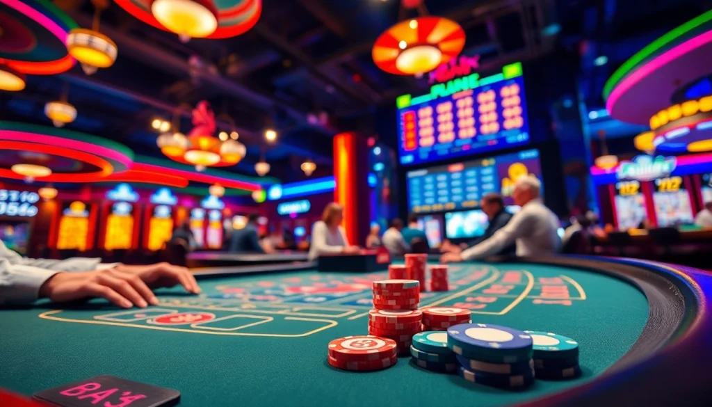 Bandar togel online dengan pemain aktif di meja permainan yang penuh warna dan cahaya.