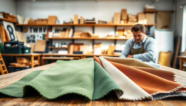 Canvas stoffen op een werktafel in een creatieve ontwerpatelier