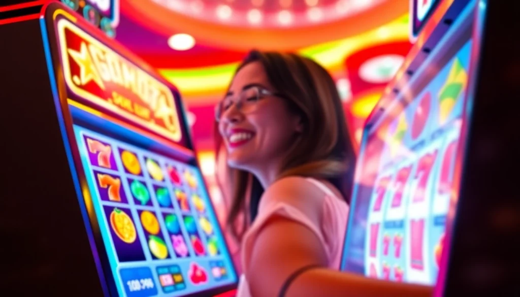 Putaran slot online yang menarik dengan simbol berwarna cerah di latar belakang kasino.