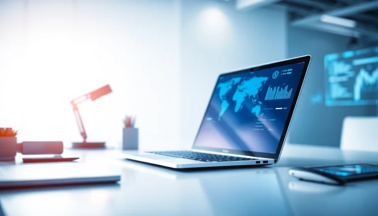 Showcase technology gadgets in an innovative workspace highlighting advanced tools.