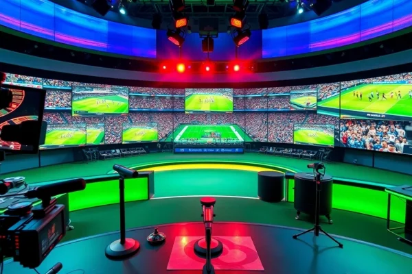 스포츠중계 방송 서울 스튜디오에서 실제 스포츠 경기를 중계하는 모습입니다.