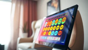 Permainan bandar togel online dengan antarmuka berwarna-warni dan menegangkan di latar belakang stylish.