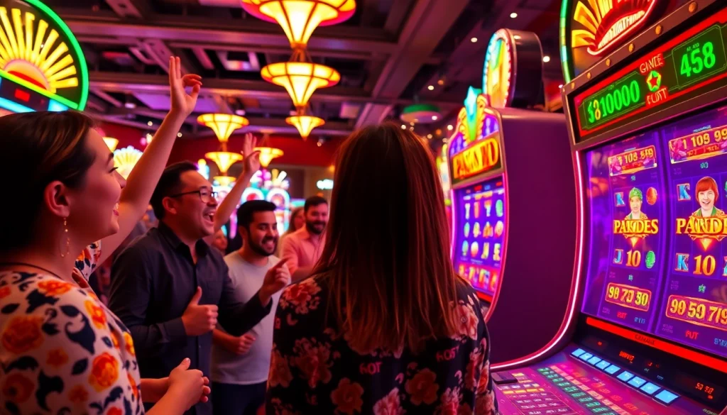 Menangkan di pakde4d slot dengan suasana ceria pemain yang merayakan keberhasilan mereka.