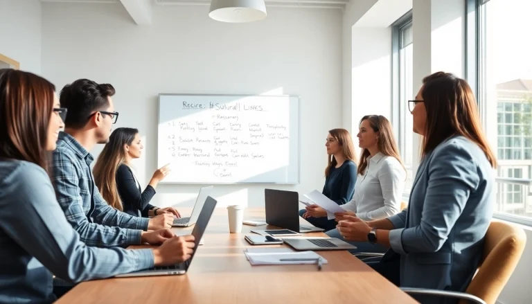 Engaging business meeting on unnatural links recovery strategies with focused professionals and modern tech.