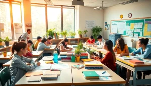 Encouraging Education environment with students collaborating through diverse learning activities.