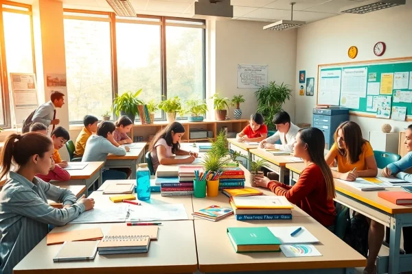 Encouraging Education environment with students collaborating through diverse learning activities.