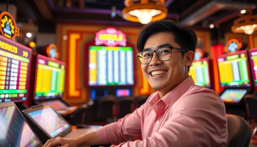 Menangkan togel online dengan pemain yang antusias di ruang permainan modern yang cerah.