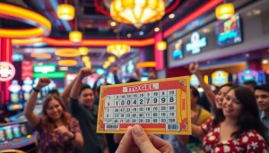Menggembirakan pengalaman bermain toto togel dengan tiket berwarna-warni dan suasana kasino yang ramai