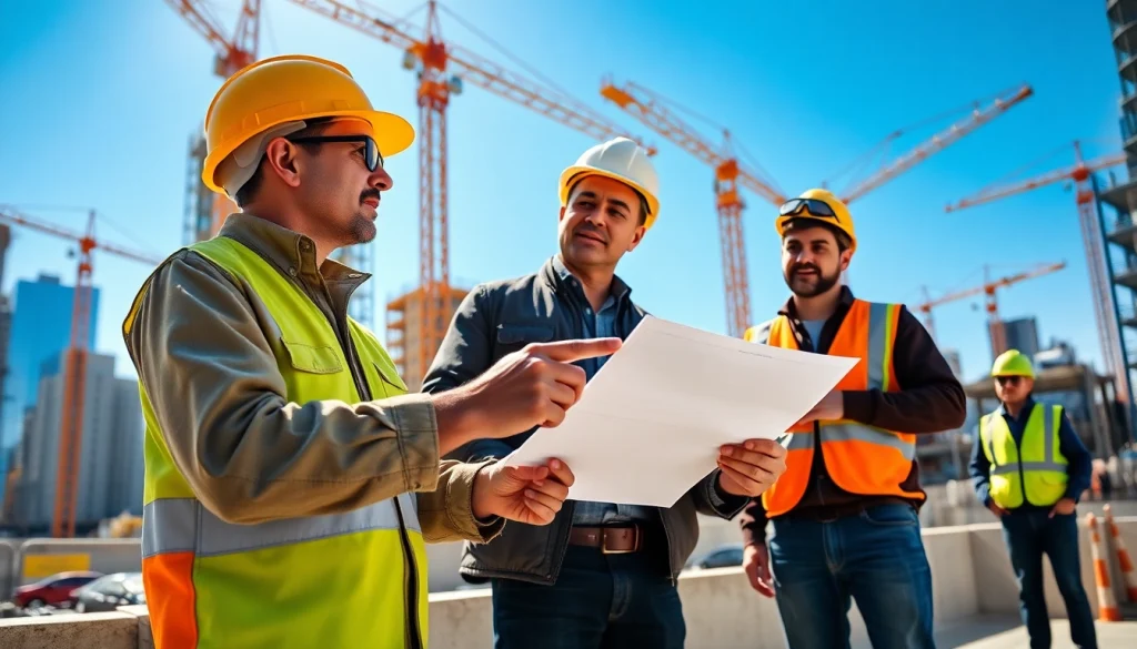 Manhattan Commercial General Contractor directing a construction project with a team at work.