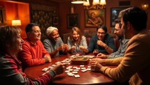 Enjoying a fun game of Ok Rummy with friends around a vibrant table setting.