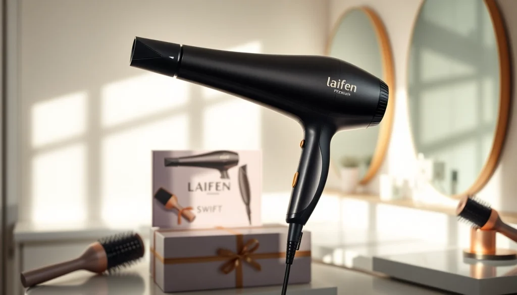 Highlighting the laifen swift premium hair dryer with stylish design and elegant packaging.