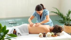 마사지 받는 고객에게 집중하는 전문 마사지사 모습