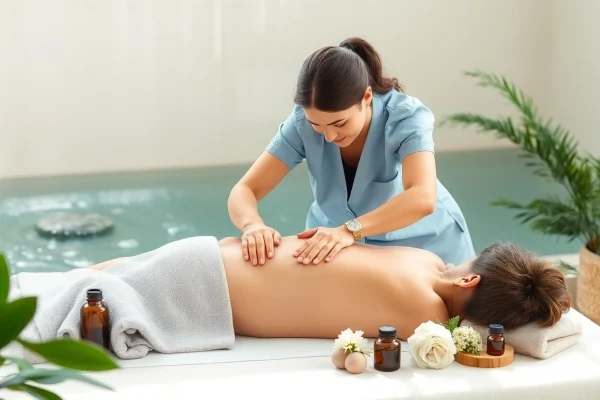 마사지 받는 고객에게 집중하는 전문 마사지사 모습