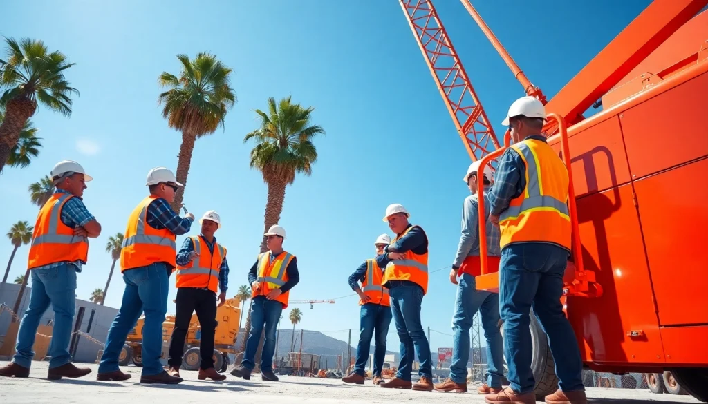 Southern california contractors association workers collaborate on a vibrant construction site.