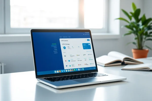 Enhance your privacy online with a vpn service displayed on a laptop.