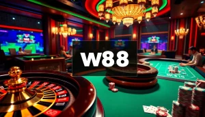 Experience the excitement of W88 in a vibrant online casino atmosphere with roulette and poker.