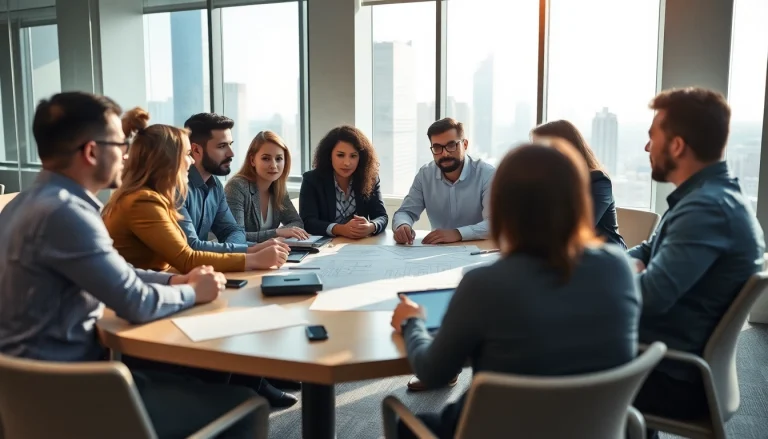 Illustration of Acquisition Planning meeting showcasing diverse professionals collaborating in a bright office.