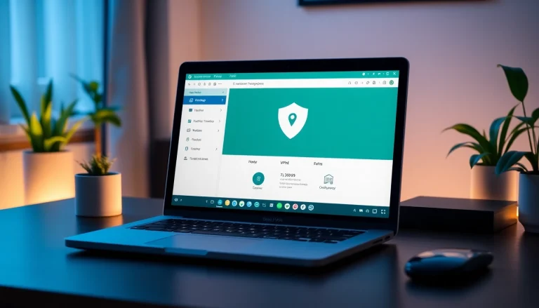 Download free VPN on a laptop screen showcasing a user-friendly interface.