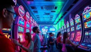 Kode4d gaming arena filled with colorful slot machines and excited players