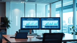 Email verification statistics displayed on dual monitors in a modern office, highlighting data accuracy and reliability.