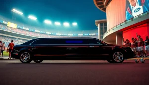 World Cup Group Transportation with luxury limousines ready for fans outside a stadium.