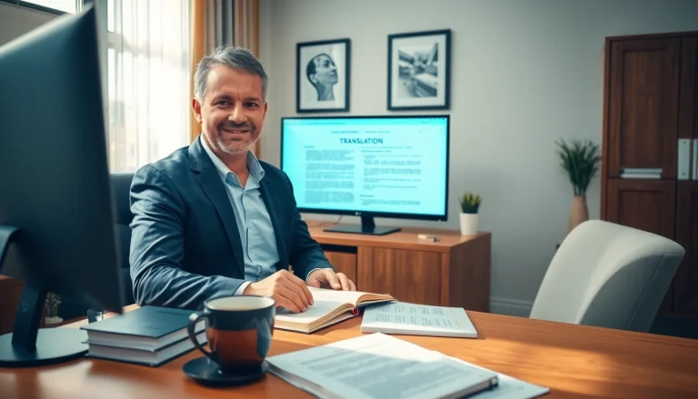 Espace de travail professionnel d’un traducteur assermenté italien traduisant des documents juridiques.